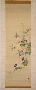 Moineaux et gloire du matin - Japanese School